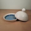 Hand thrown cream and blue ceramic butter dish