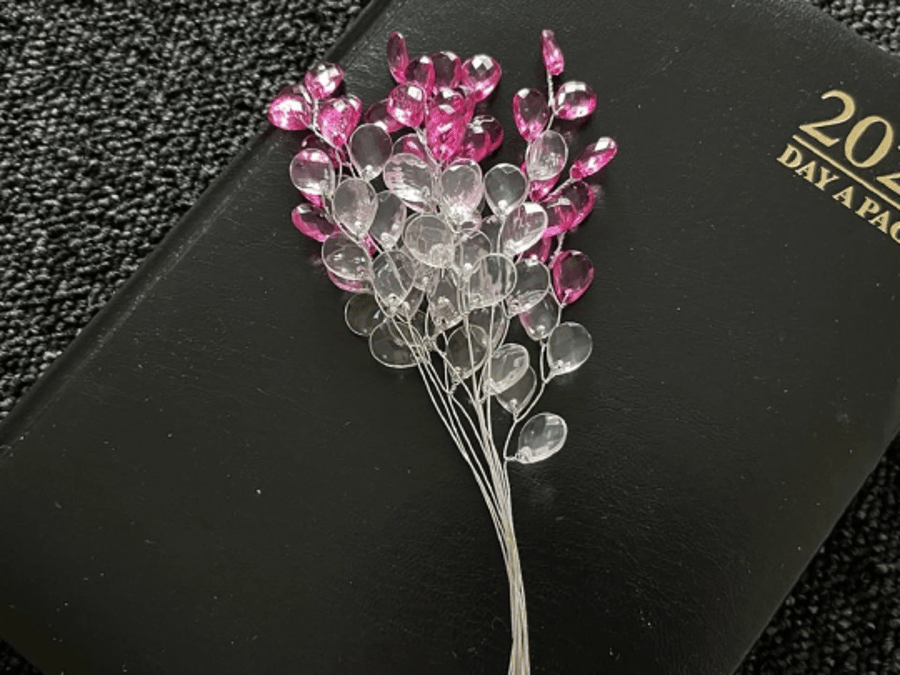 (FS21G mixed clear rose pink) 10 Stems Handmade Crystal Bead Leaf Sprays