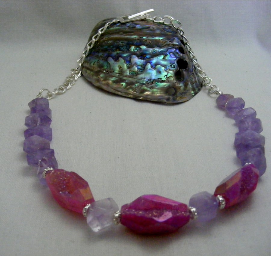 Lavender Amethyst and Fuchsia Agate Necklace