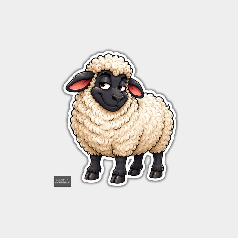 Funny Vinyl Die Cut Sticker For Adults - Cute Posing Sheep
