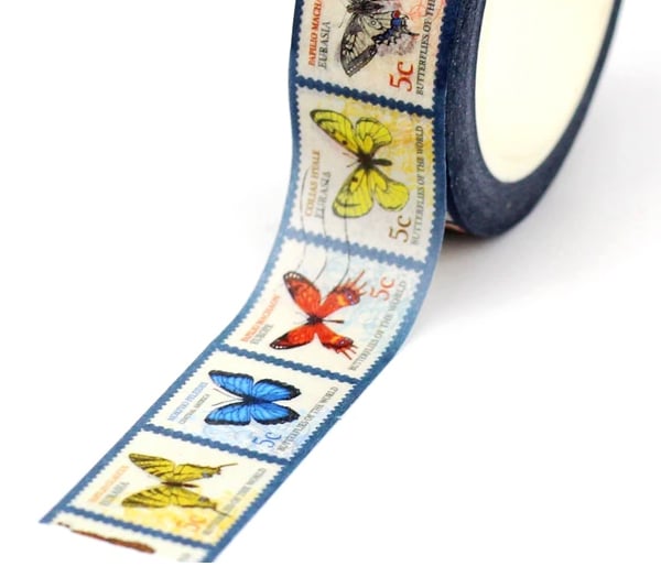 Butterfly Stamp, 15mm Washi Tape, 10m, Decorative Tape, Cards, Journal,