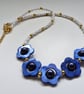 Designer Blue Mother of Pearl & Shell Pearl Necklace & Earrings Set Gold Plated - Image 7