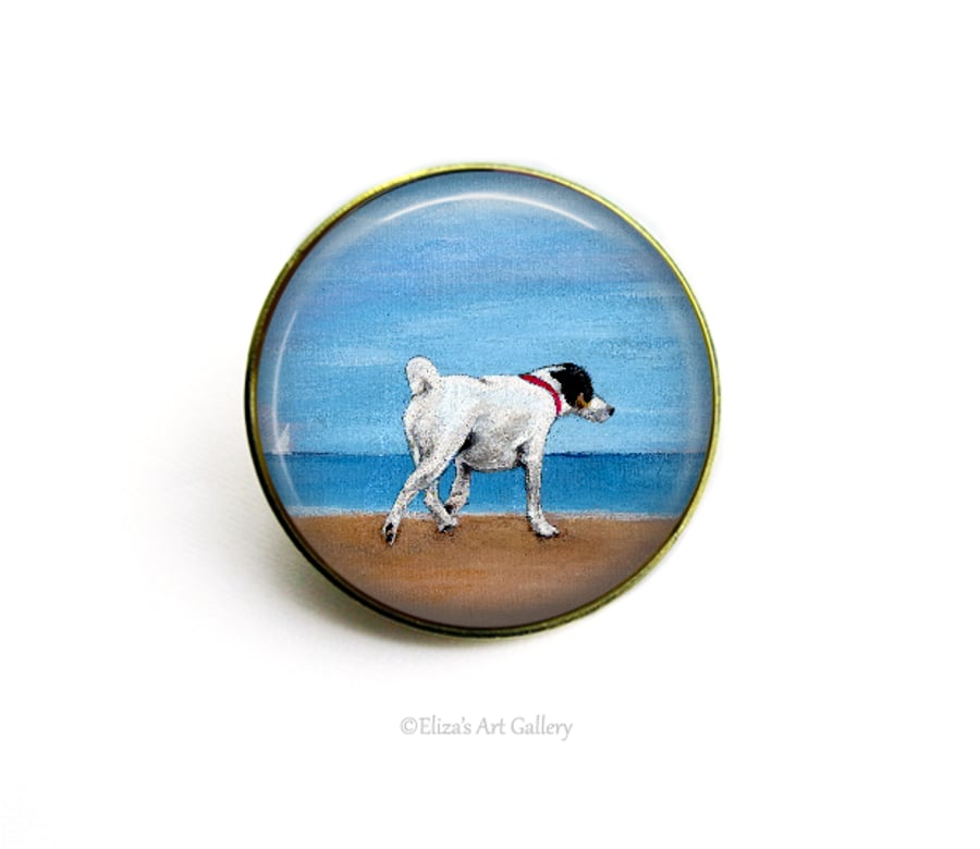 Gold Tone Smooth Fox Terrier Dog Art Brooch