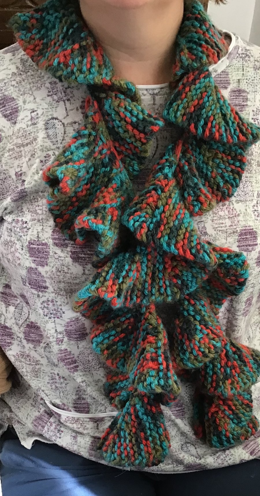 Cosey Chunky Multicoloured Waterfall Scarf, Turquoise, Green & Orange