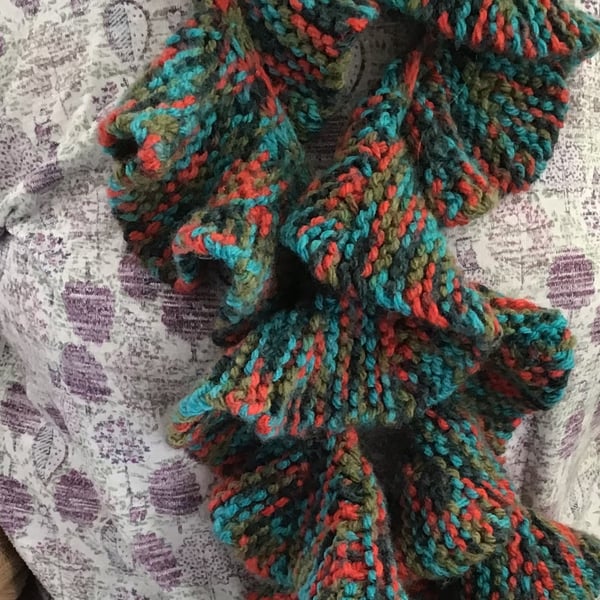 Cosey Chunky Multicoloured Waterfall Scarf, Turquoise, Green & Orange
