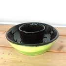 Pottery quirky studio chip and dip small individual serving set, green and black