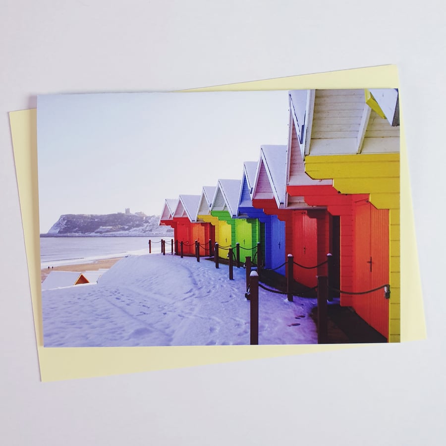 Beach Huts Snow Photography Note Card, Greeting Card, Blank with Envelope, A6