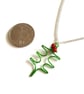 Green Holly Leaf Wire Pendant Necklace - Lightweight Christmas Jewellery - Image 2