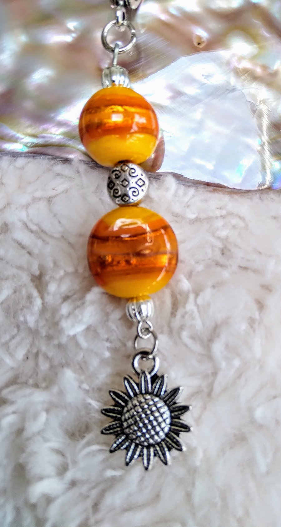 Tropical orange LAMPWORK glass bead & Tibetan silver NECKLACE