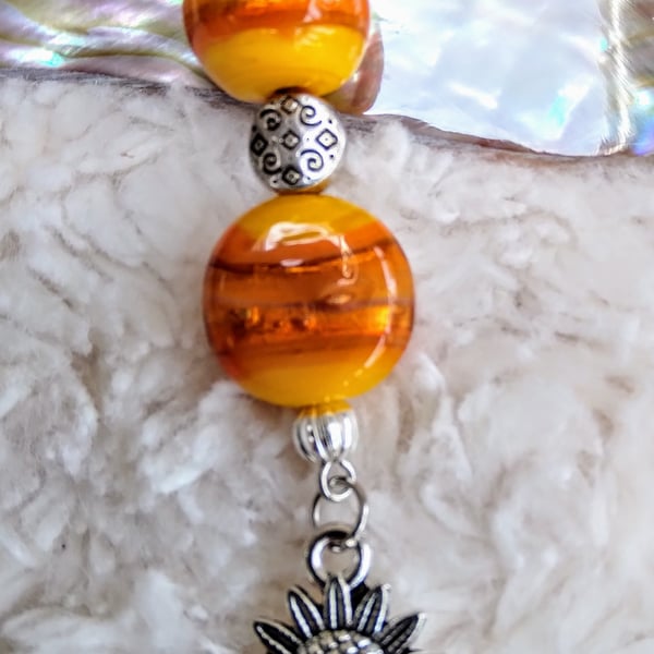 Tropical orange LAMPWORK glass bead & Tibetan silver NECKLACE
