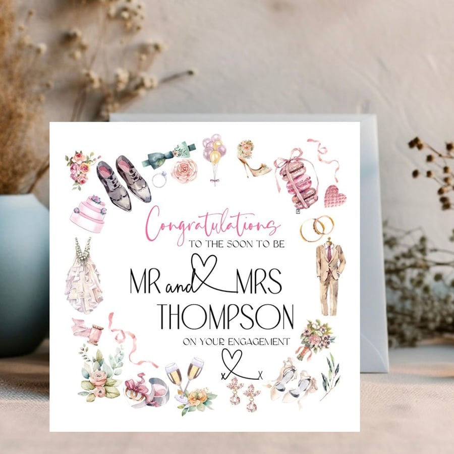 Humorous Champagne Glasses Personalised Engagement and Congratulations card