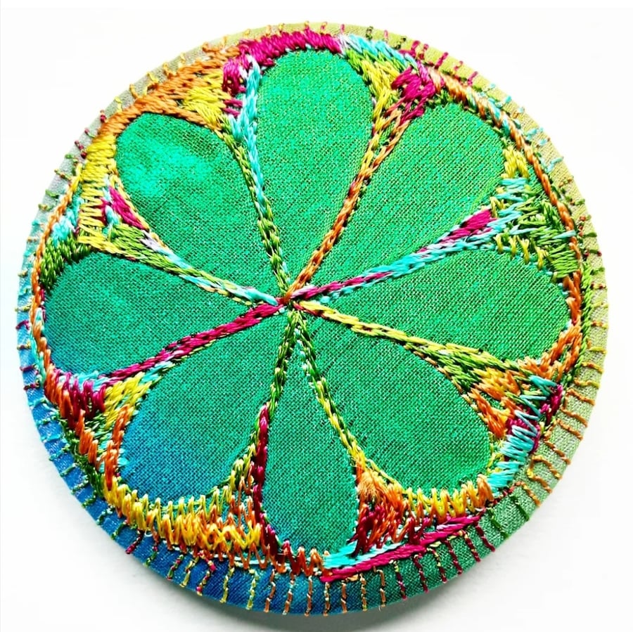 58mm Fabric Badge with Free Machine Embroidery