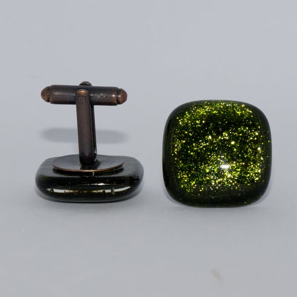 Sparkly Green Fused Glass Cufflinks - 4052