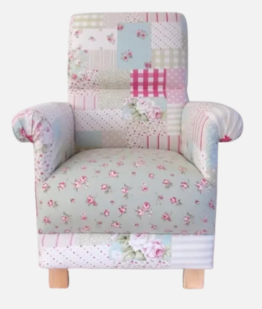 Green Pink Patchwork Armchair Adult Chair Vintage Accent Statement Floral Small