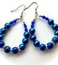 Dark Royal Blue Beaded Hoop Earrings