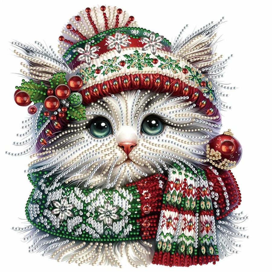 5D DIY Christmas Kitten Diamond Painting Kit Painting for Adults 30cm x 30cm Cry