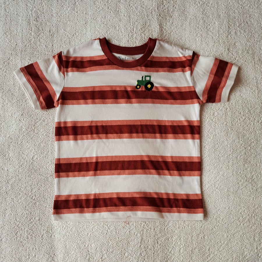 Tractor, T-shirt, age 2-3 years, hand embroidered