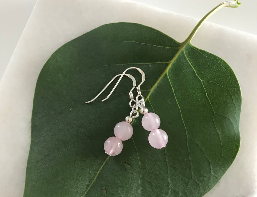 Rose quartz gemstone earrings with sterling silver earwires