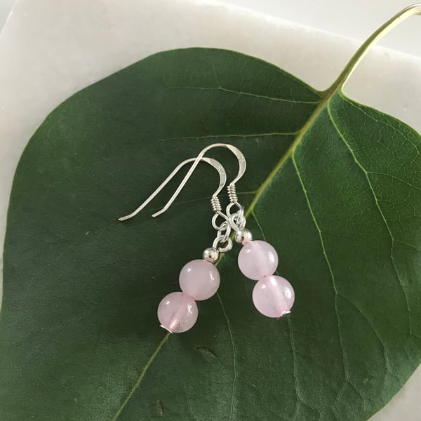Rose quartz gemstone earrings with sterling silver earwires