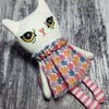Handmade Miniature Cat Doll White & Yellow Eyes