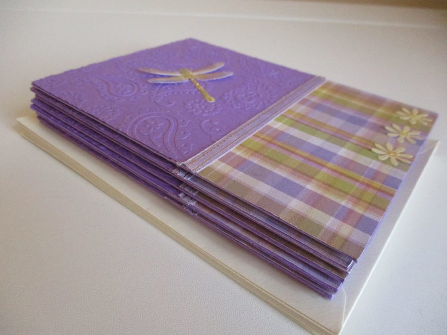 Dragonfly Notecards x 8 with Envelopes - Paisley and Plaid - Blank Cards