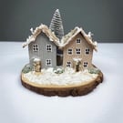 Handmade Miniature Wooden Village, winter snow decoration
