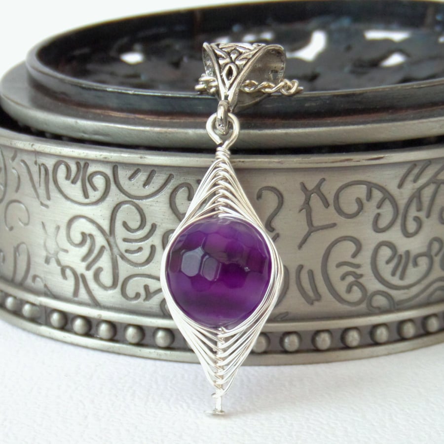 Stunning purple agate necklace, wire wrapped gemstone necklace