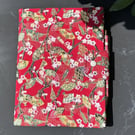 Cotton-Covered A5 Notebook with Pen - red fans