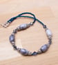 Blue marble necklace - natural grey marble with blue rainbow glass and beads - Image 7