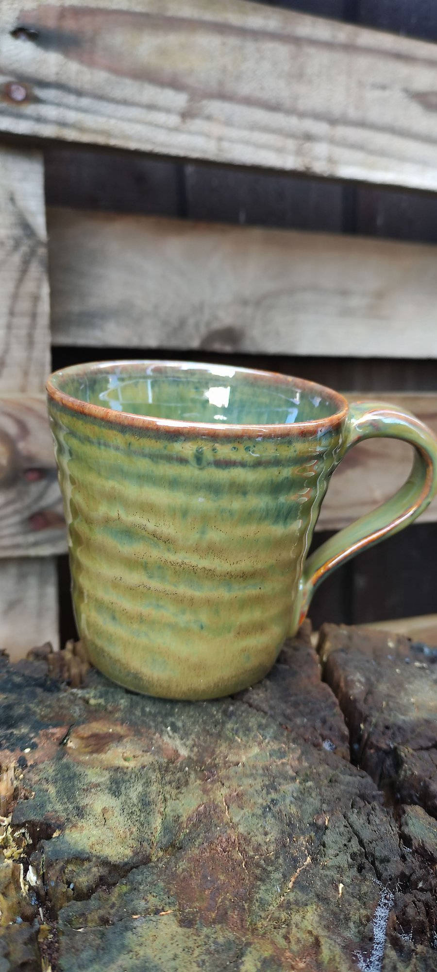 Olivey mustard ridge mug