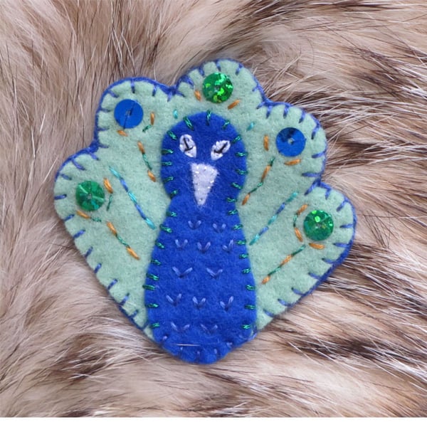 Felt Peacock Brooch
