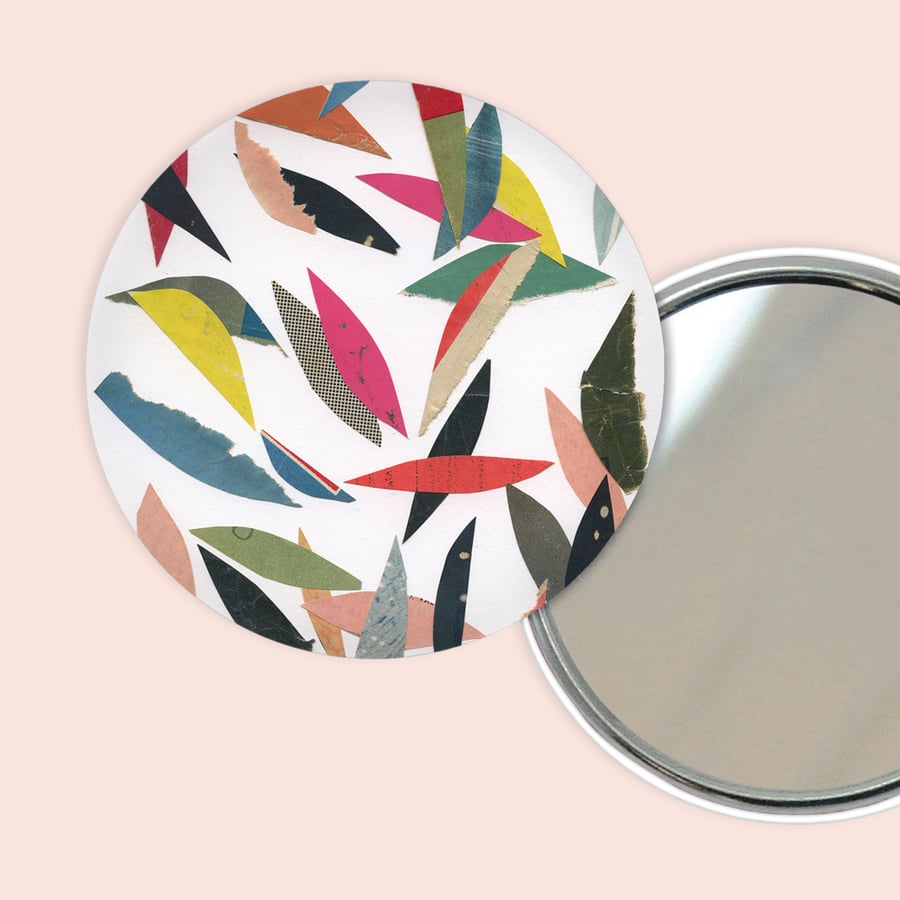 Botanical Pocket Mirror - Falling Leaves (White)