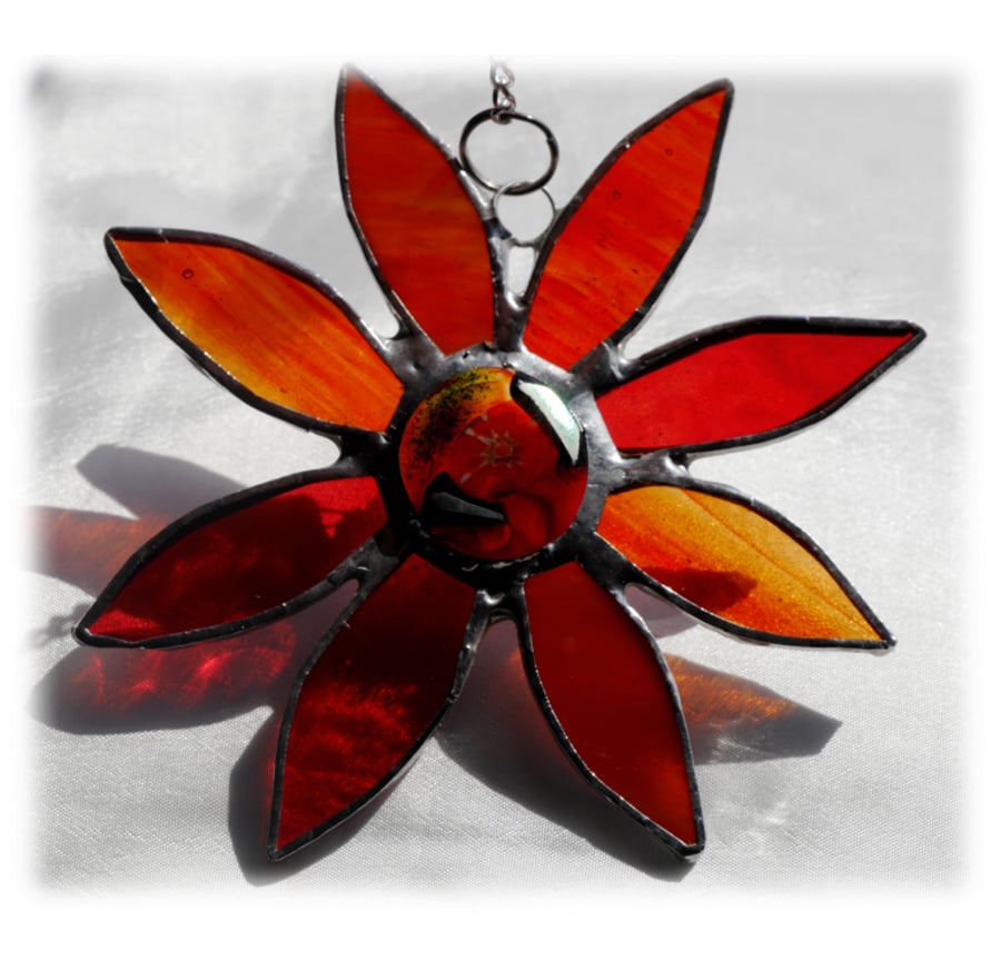 Gerbera Suncatcher Stained Glass Amber Flower 009