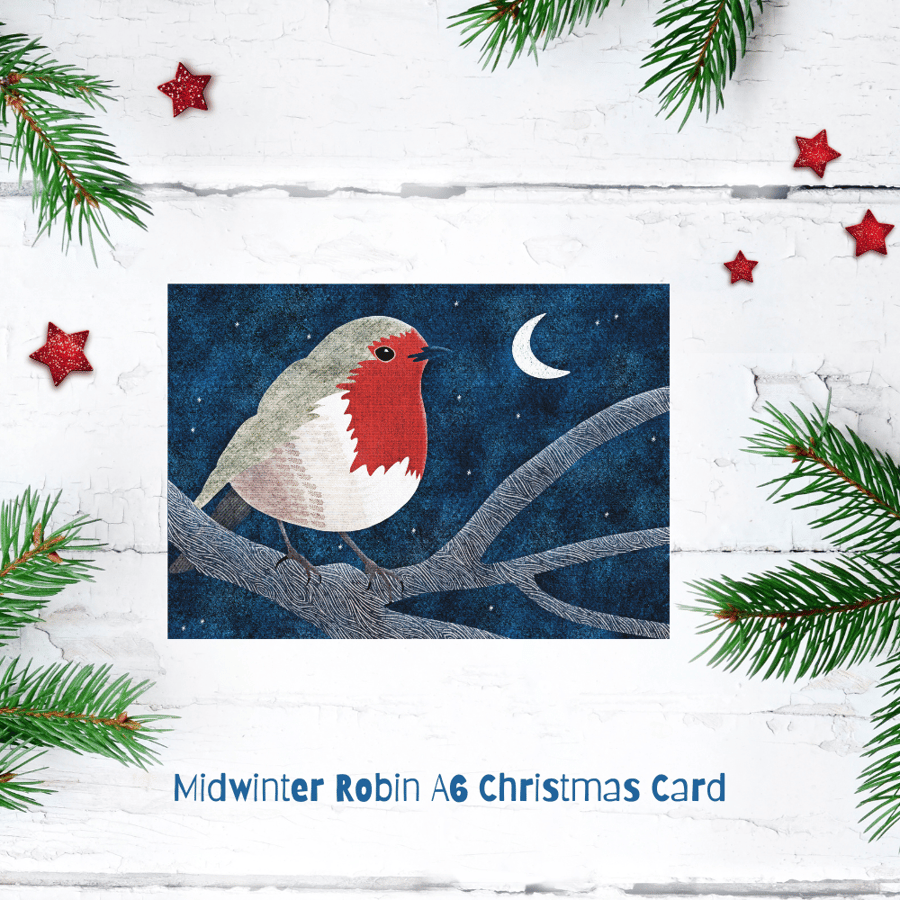 Robin Christmas Card Pack of Four (4) Cards - A6 Blank - Free P and P