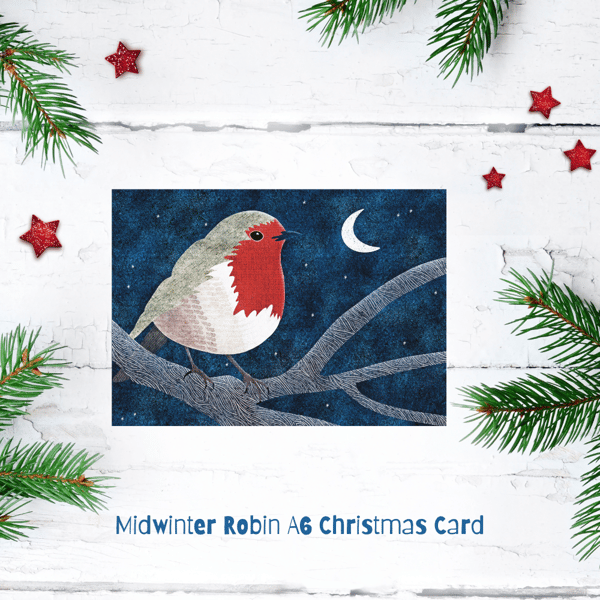 Robin Christmas Card Pack of Four (4) Cards - A6 Blank - Free P and P