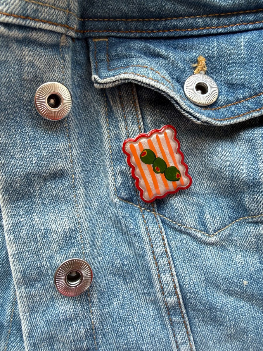 Mediterranean Olives Postage Stamp Polymer Clay Pin Badge
