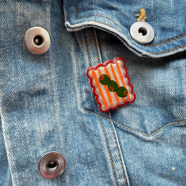 Mediterranean Olives Postage Stamp Polymer Clay Pin Badge