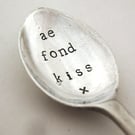 Ae fond kiss, coffeespoon handstamped with Burns quote, Scottish thistle