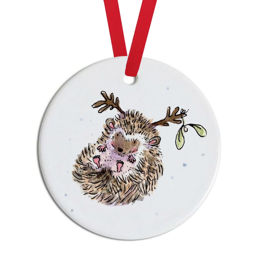 Christmas Hedgehog Ceramic Hanging Decoration