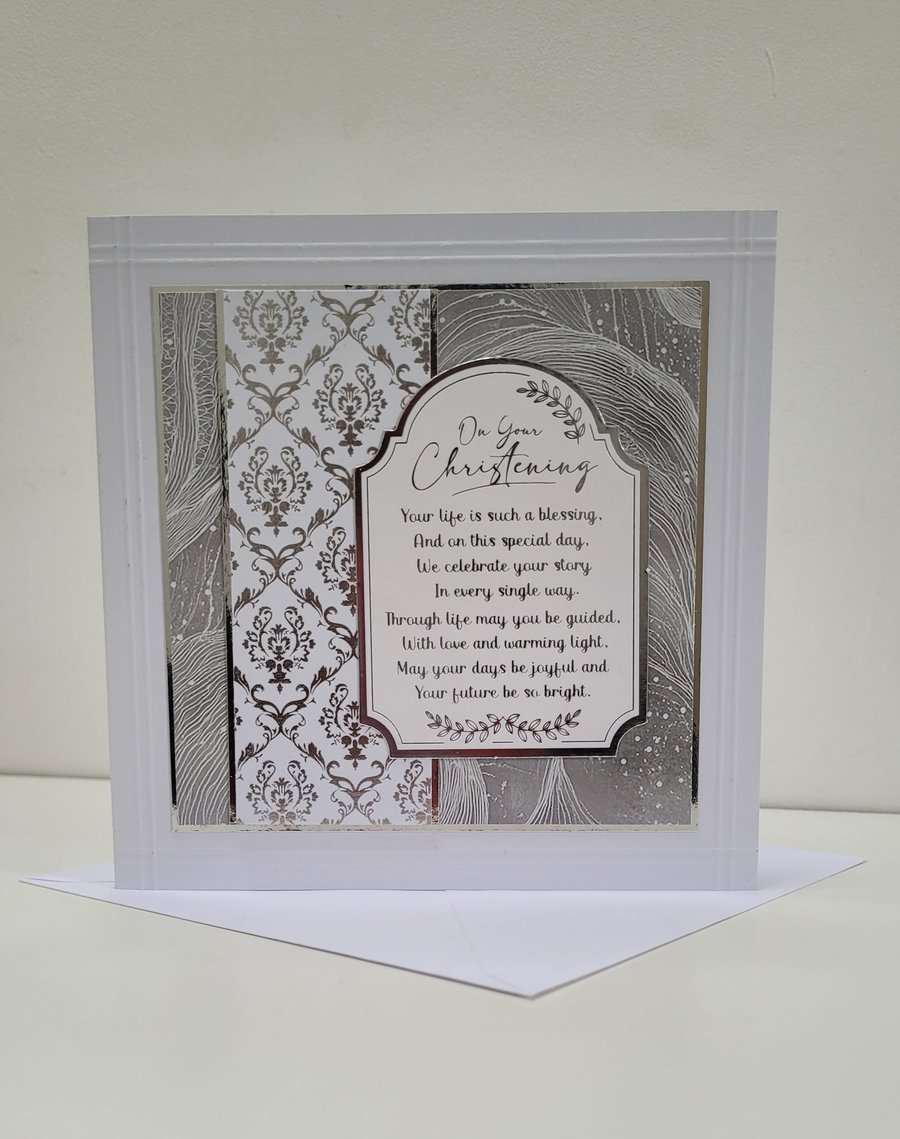 Christening Card - Handmade, White Baptism Card - Religious Keepsake Card