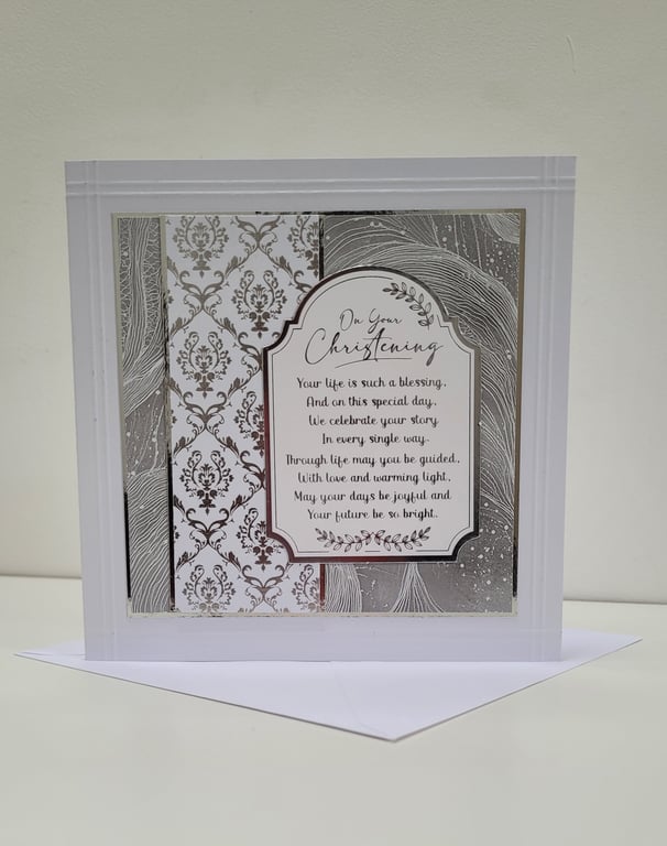 Christening Card - Handmade, White Baptism Card - Religious Keepsake Card