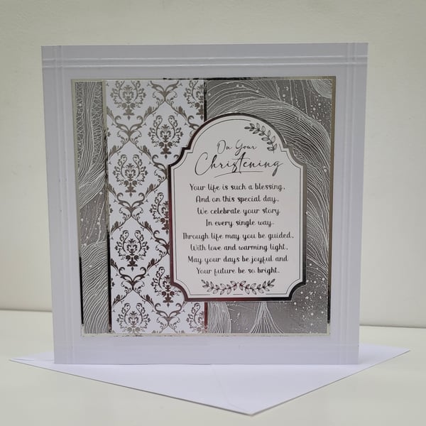 Christening Card - Handmade, White Baptism Card - Religious Keepsake Card