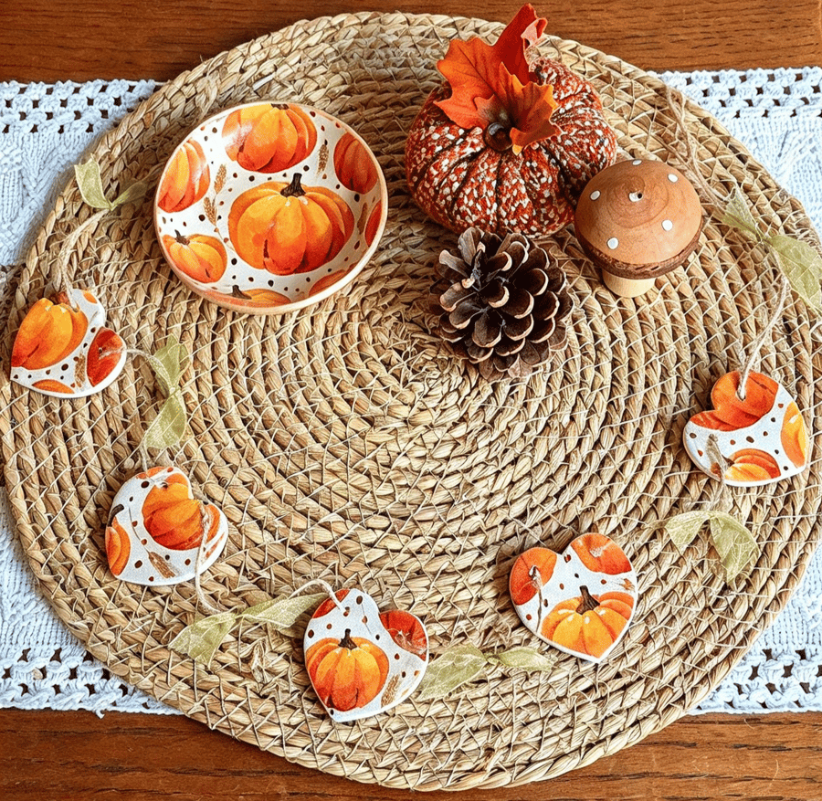 Pumpkin Clay Heart Bunting 