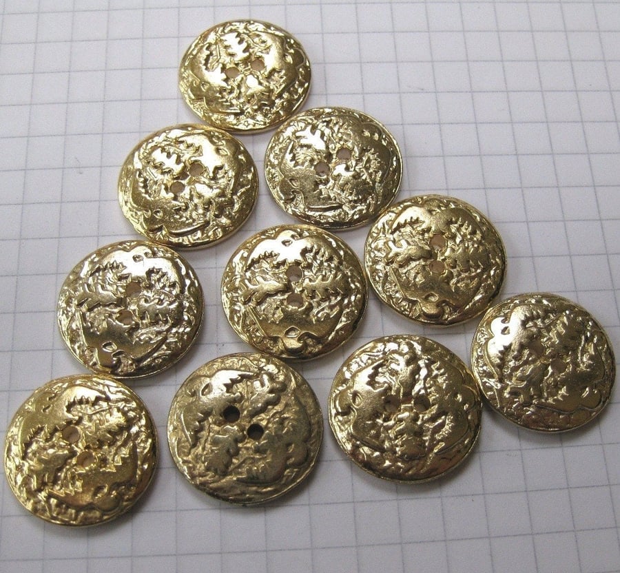 10 Medium Flat Embossed Bird Buttons