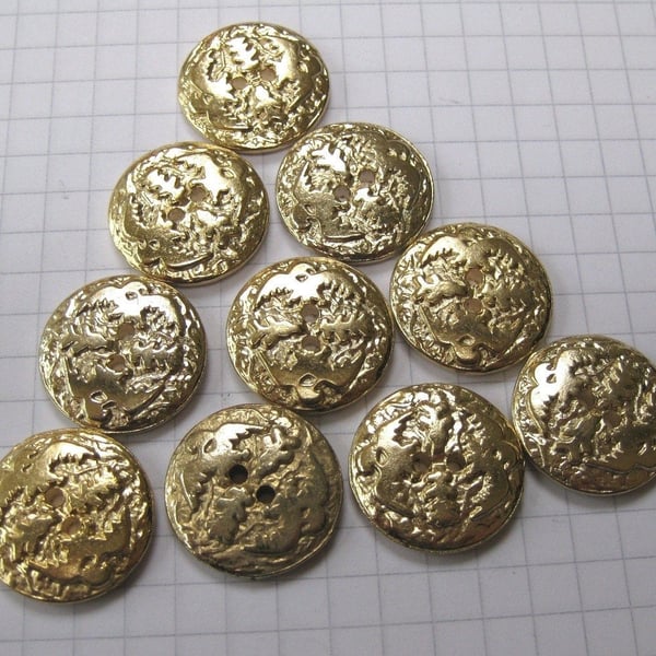 10 Medium Flat Embossed Bird Buttons