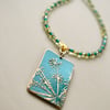 Artisan Bronze Pendant, Teal Necklace, Queen Anne's Lace, Floral Necklace
