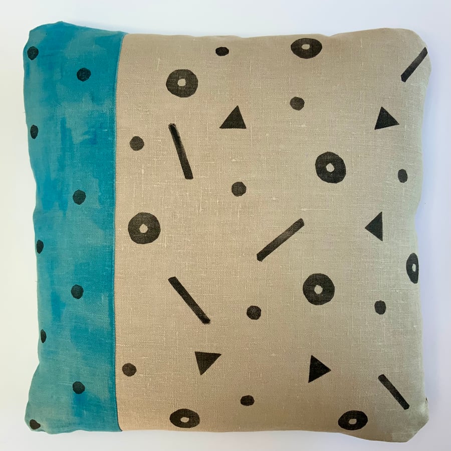 ALLSORTS BLUE - Unusual, Cosy, Designer Hand-Block-Printed Cushion from Devon.