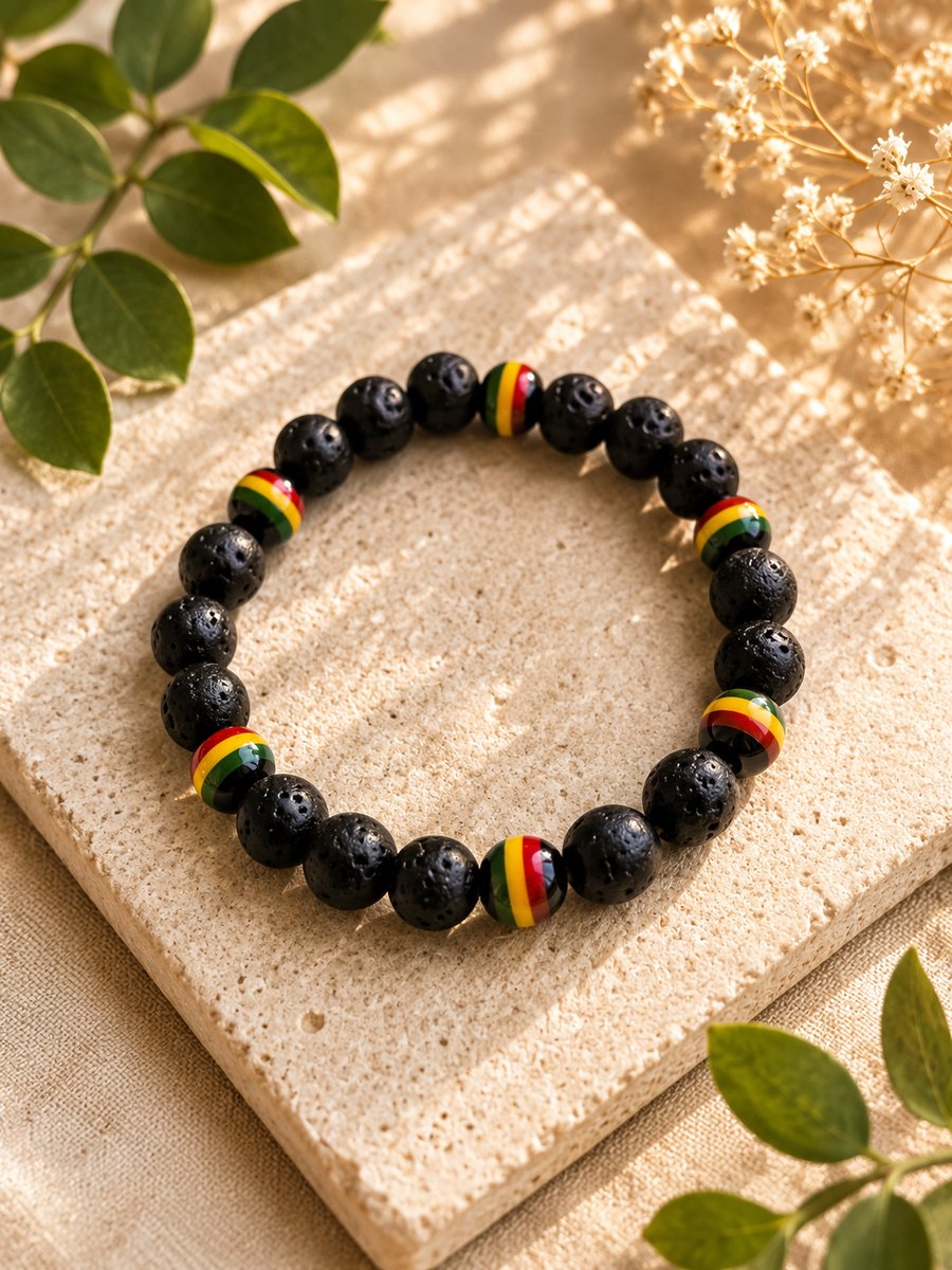 Rasta-inspired Lava Stone Bracelet 
