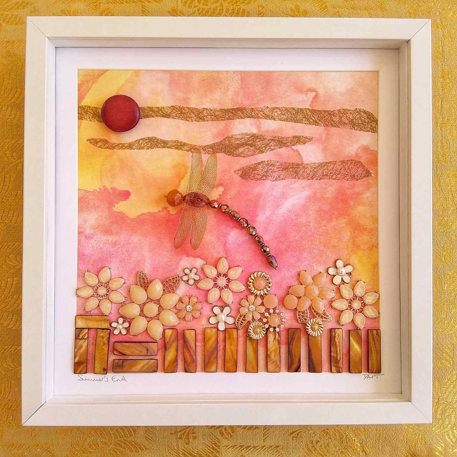 Summer's End Dragonfly Mixed Media Art