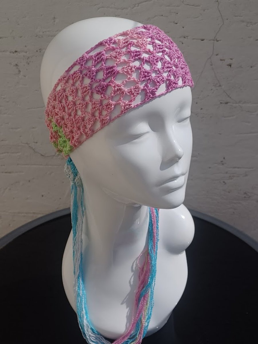 Summer head scarf, beach headband, multicolour Boho bandana 